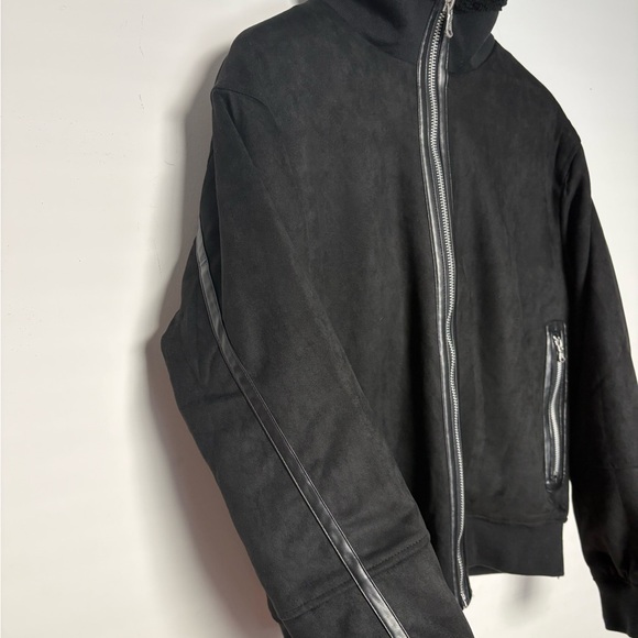 Robert Graham Vegan Suede Bomber Jacket Mens Large Black Fleece Collar NWT - Picture 3 of 10